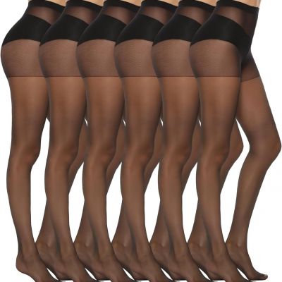 MANZI 6 Pairs Women's 20D Sheer Silky Pantyhose Run Resistant Nylon Tights High